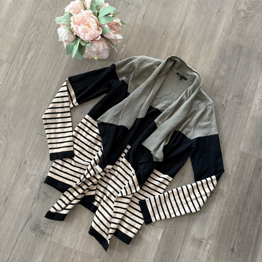 Staccato Black & Cream Striped Cardigan Sweater